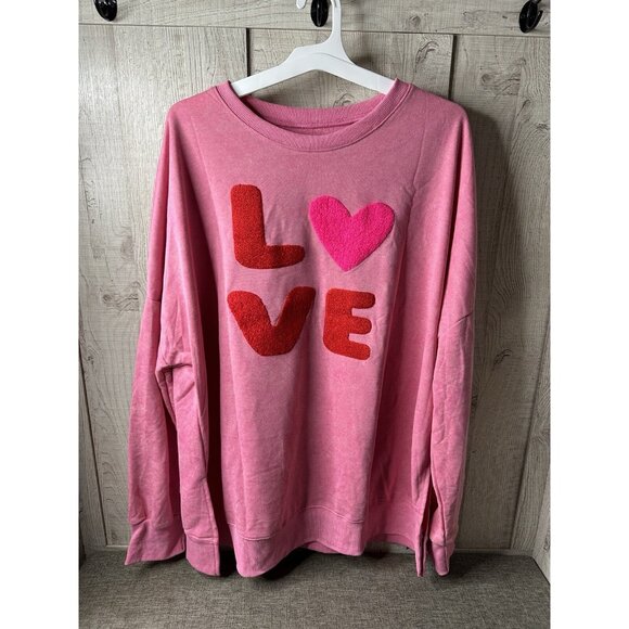 SHEWIN Tops - SHEWIN Sweatshirt Womens Size 2XL Pink Long Sleeve Crew Neck LOVE Loose Fit